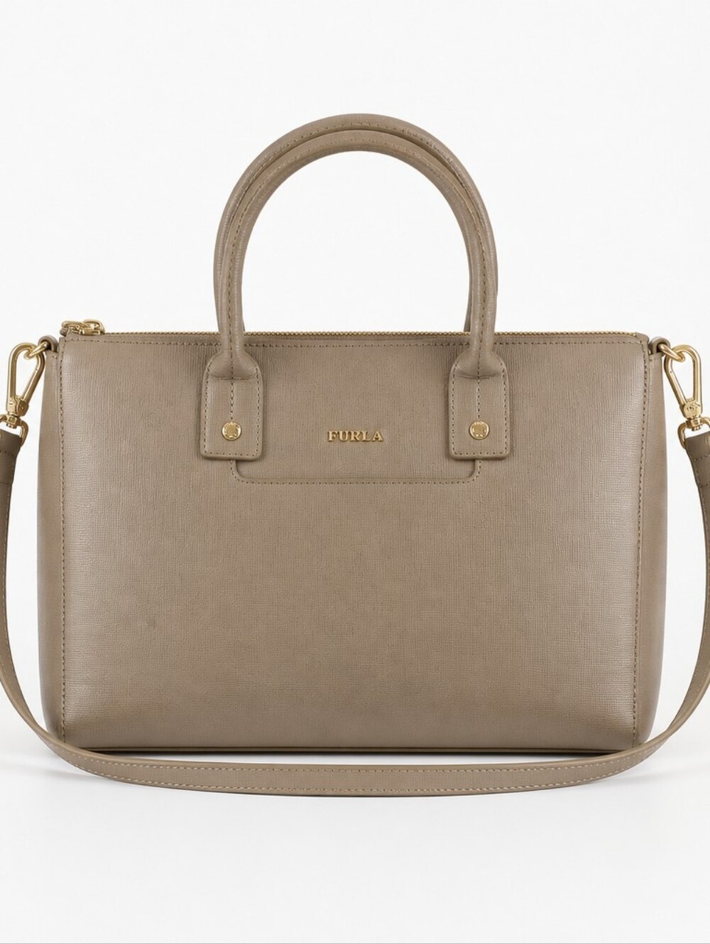 Furla Linda M Satchel Tan Leather With Crossbody Strap EUC